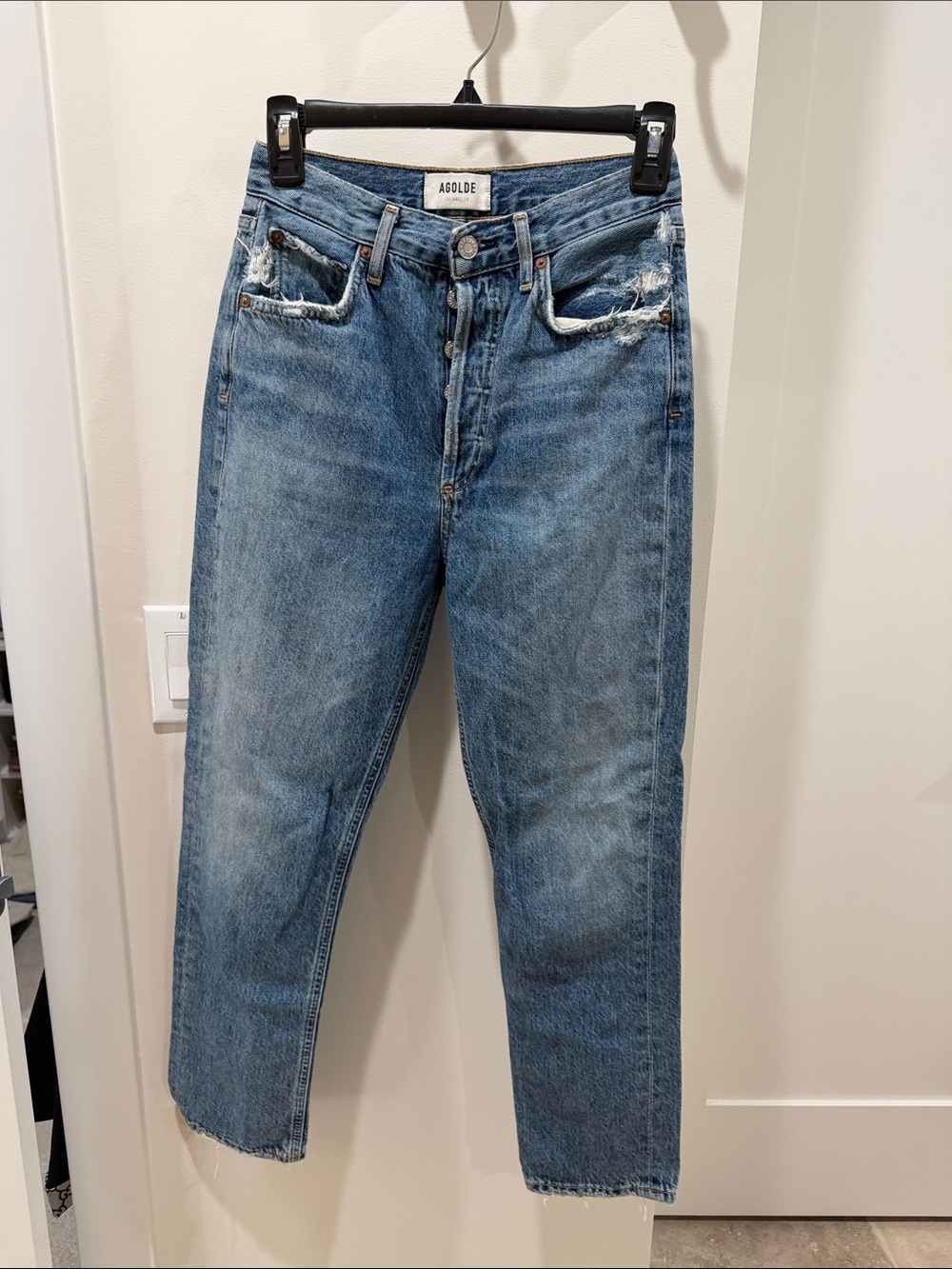 Agolde Men's Light Blue Distressed Straight Jeans